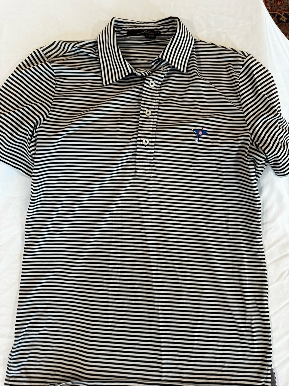 RLX Ralph Lauren Mens Small S Golf Polo Shirt Striped Black White Performance